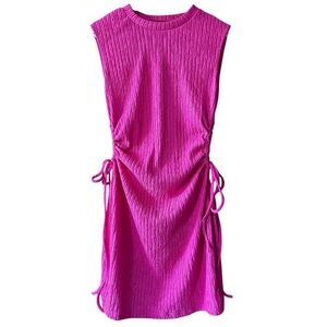 Hot Pink Crew Neck Sleeveless Cut Out Dress - Large